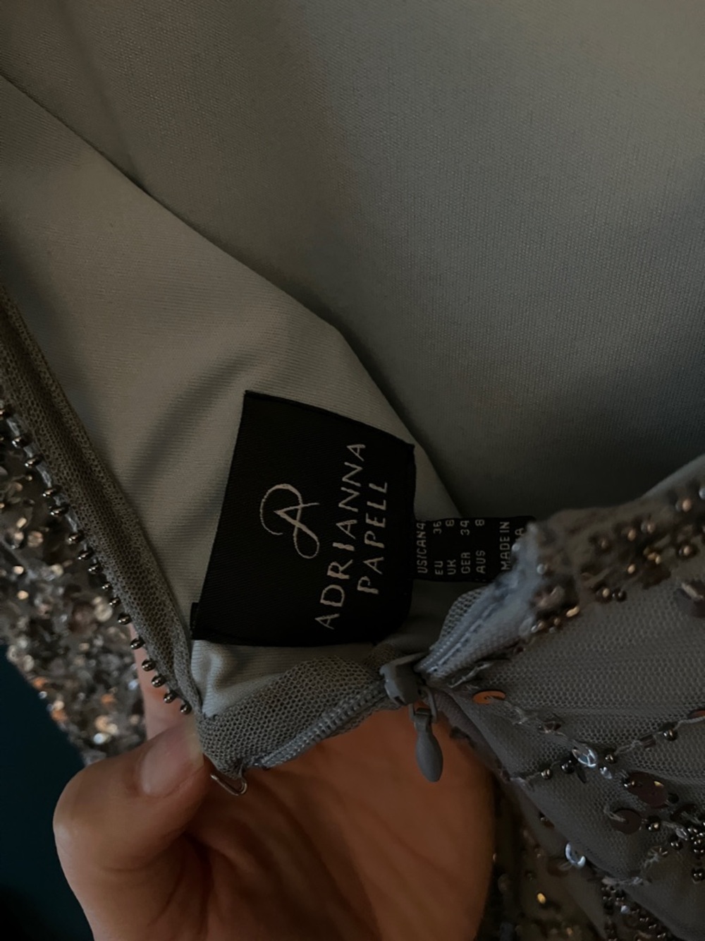 Adrianna Papell Silver Beaded Tulle Evening Gown - Picture 3 of 3